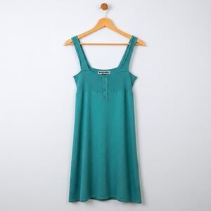 Volcom Womens Teal Green Knit Henley Mini Dress Tunic Size Medium Ribbed Y2K